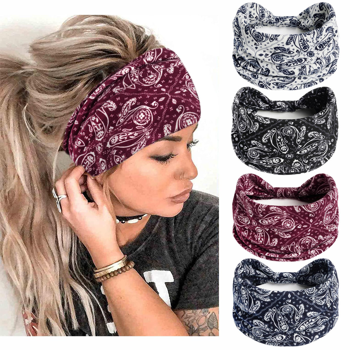 Women's Wide Workout Headbands – 4 Pack