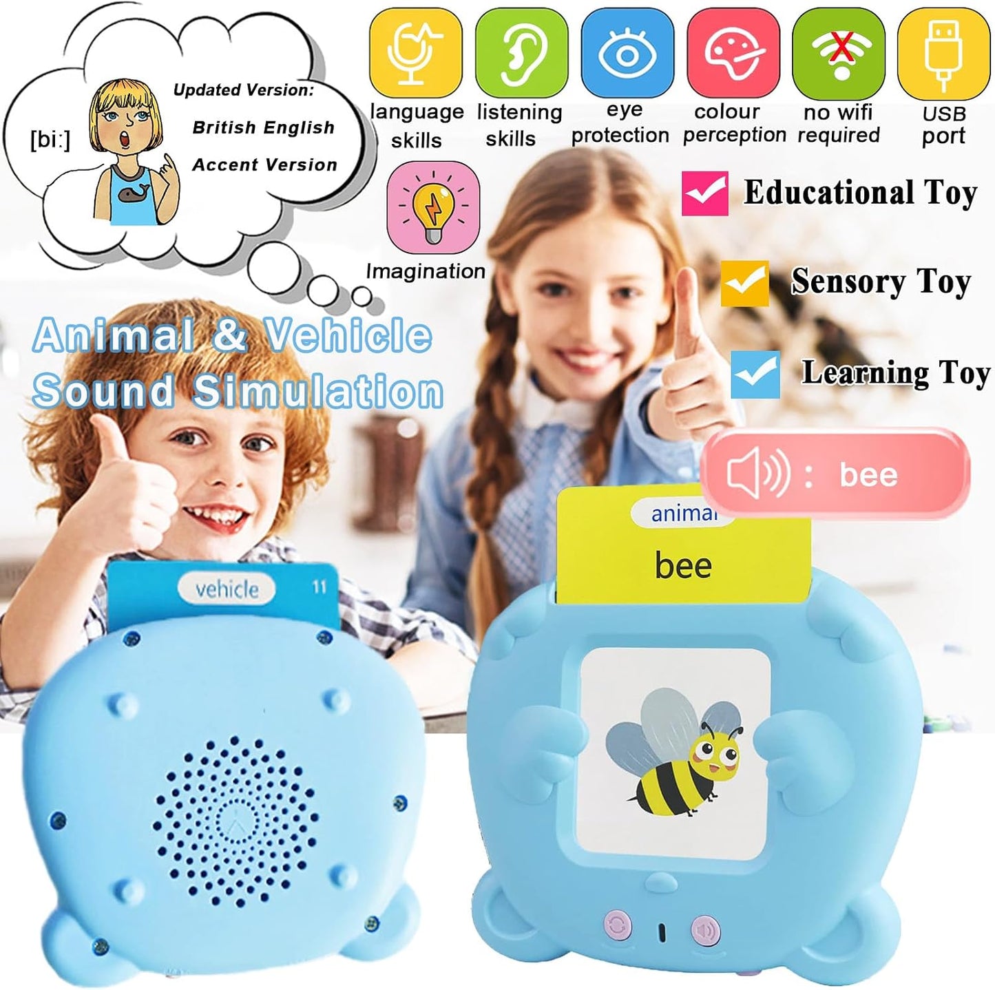 510 Words Talking Flash Cards for Toddlers Age 1 2 3 4 5 British English Accent Speech Therapy Toys for 2 Year Old Boys Girls Educational Audible Flashcard Device UK Kids Sight Words Talking Flashcard
